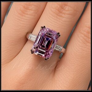 NEW 14k WHITE GOLD 9ct BAGUETTE EMERALD CUT SIMULATED PINK TOPAZ RING